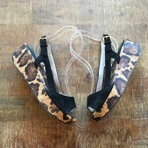 MRKT Harper Sandals Women 39.5 9.5 Suede Cork Platform Black Leopard Mob Wife